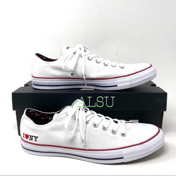 🎁 Santa’s Special 🎄 Converse Ctas I ❤️ NY Canvas Low Top White Red Men 161182F - Picture 2 of 9